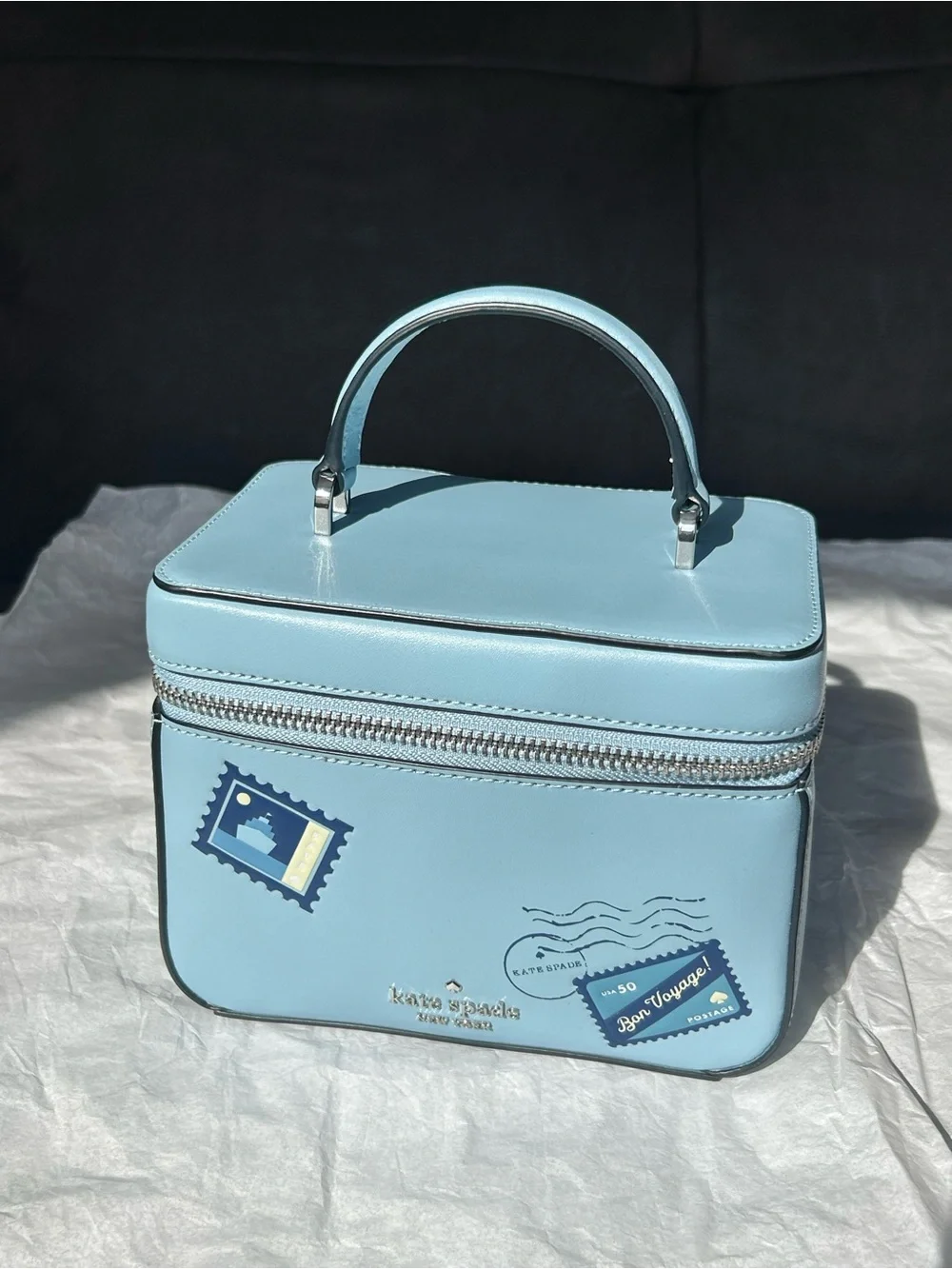 NWT Kate Spade New York Leather Stamp Prints Crossbody Travel Case Bag Aqua